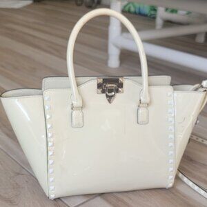 Valentino Garavani  RockStud Cream Patent Leather Tote
